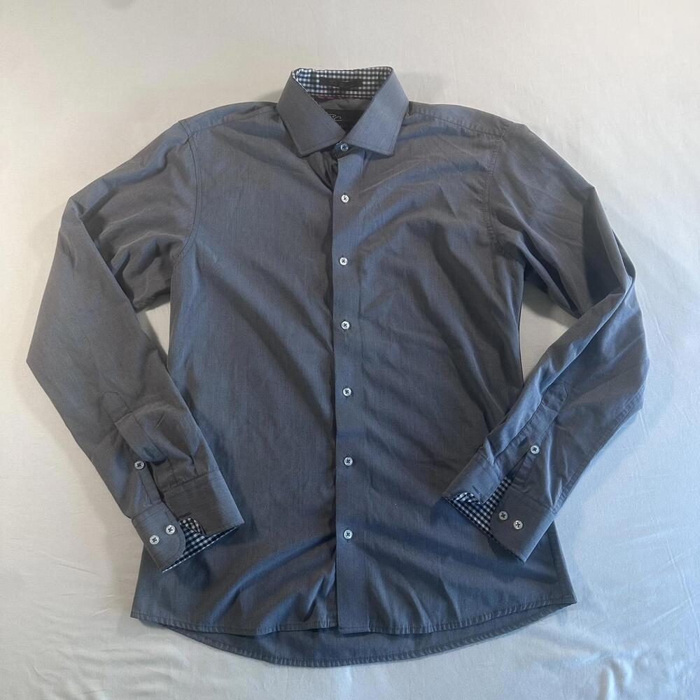 LPC Collection Men's Grey Tela Bamboo Slim Button Down Shirt Size 15 1/2 M 32/33